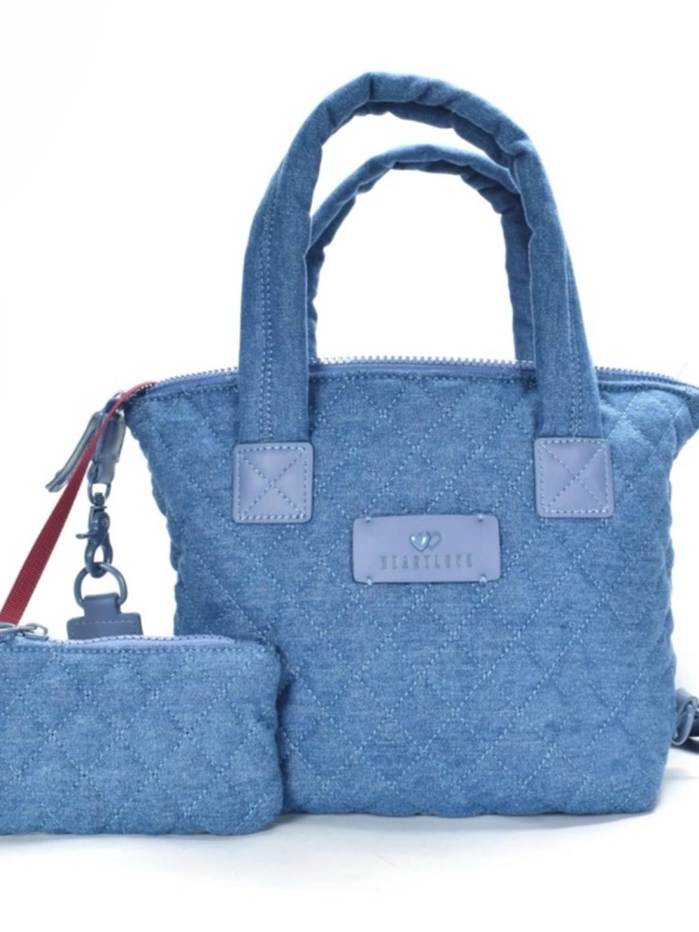 Heart Luxe Quilted Denim Crossbody Bag in Blue